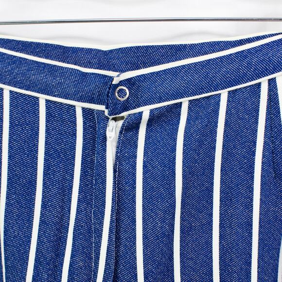 Vintage Blue White Striped Button Wide Leg Cropped Trousers Pants - Picture 4 of 8